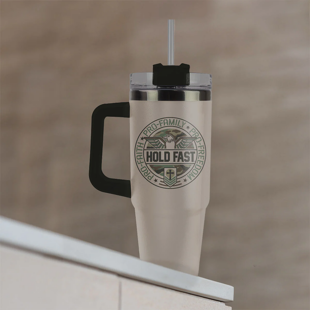 HOLD FAST 30 oz Stainless Steel Mug With Straw Pro Faith Eagle