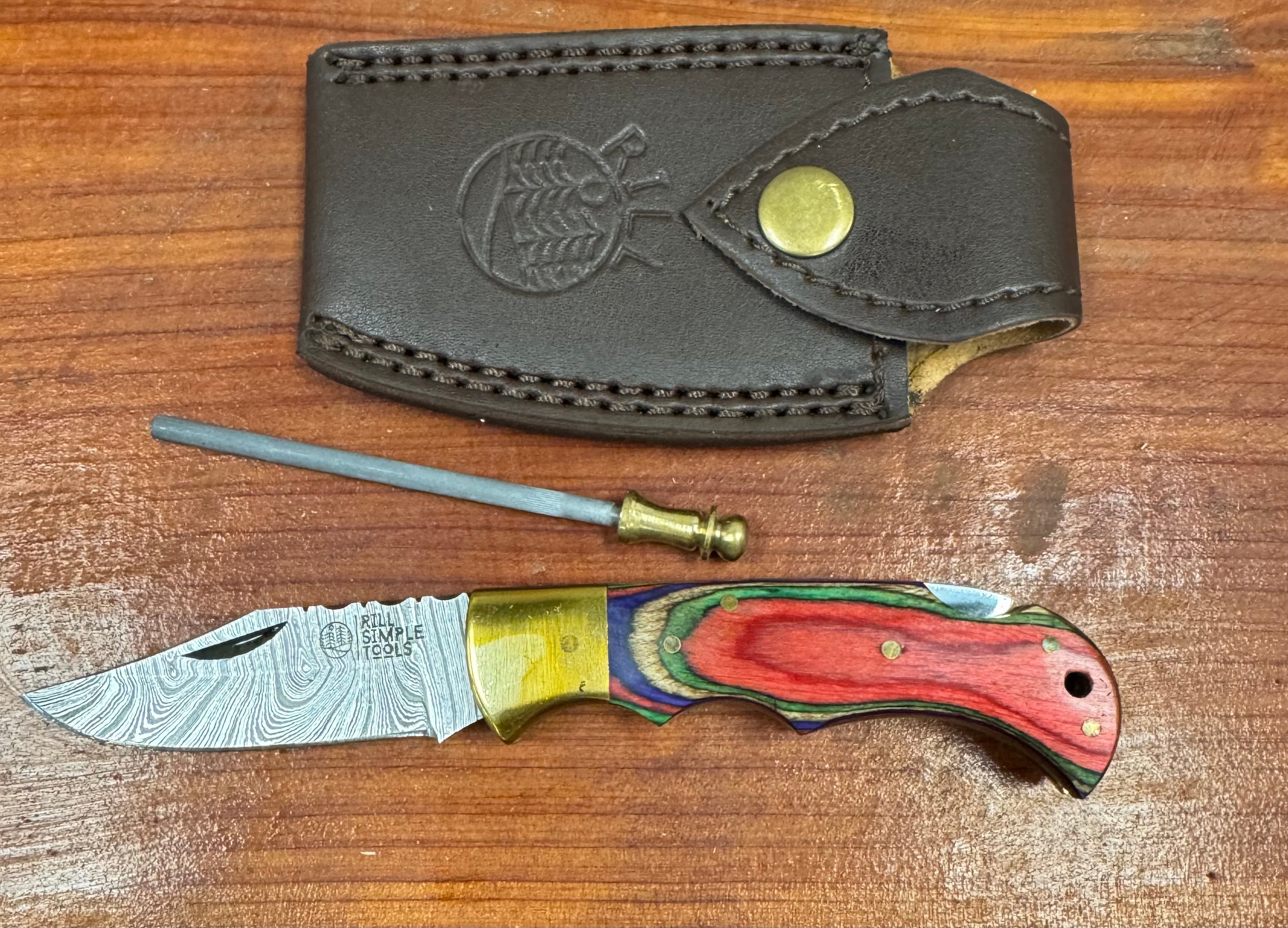 THE RILL SIMPLE TOOLS COLORADO RED DAMASCUS FOLDER 019