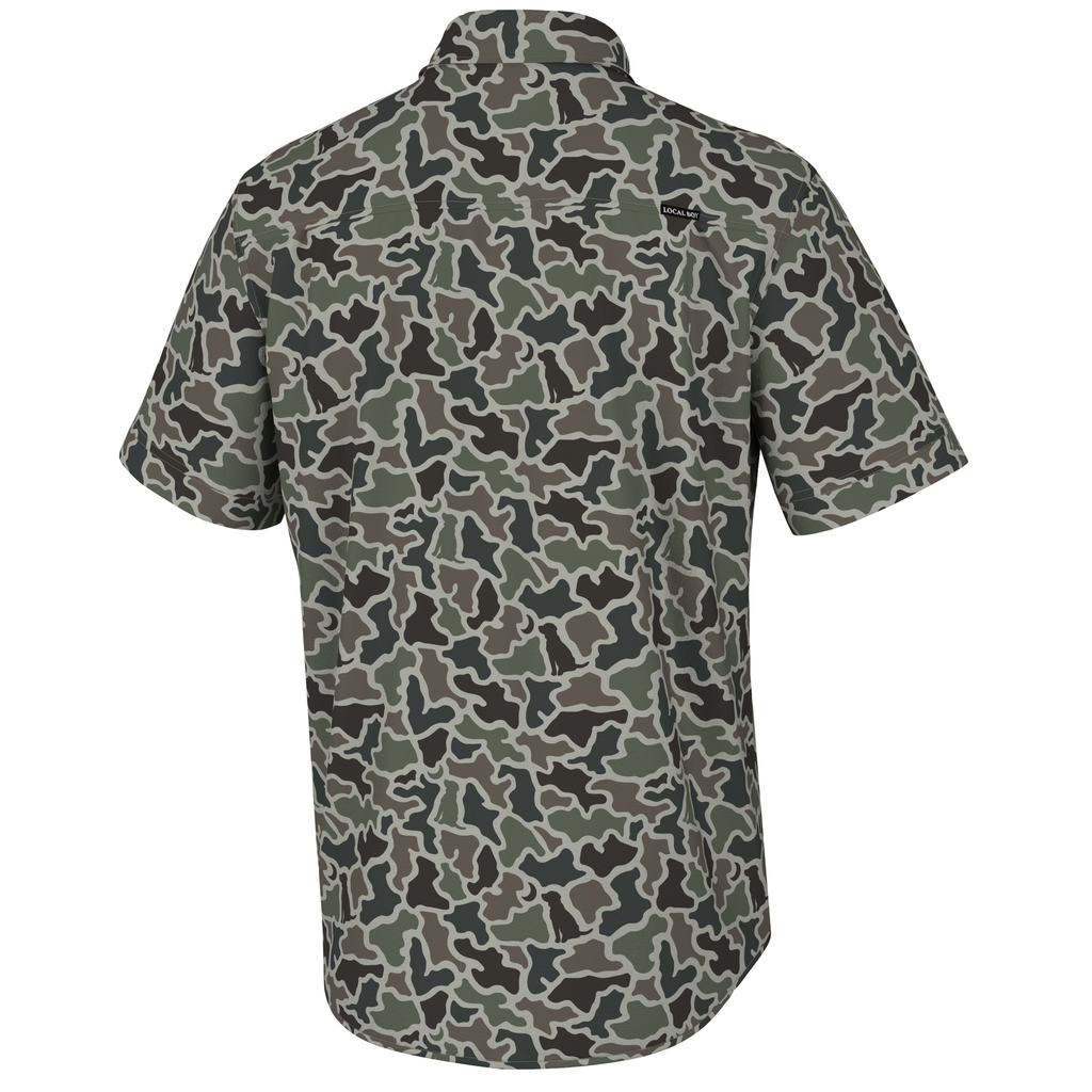 Low Country Button Down Dog and Moon camo