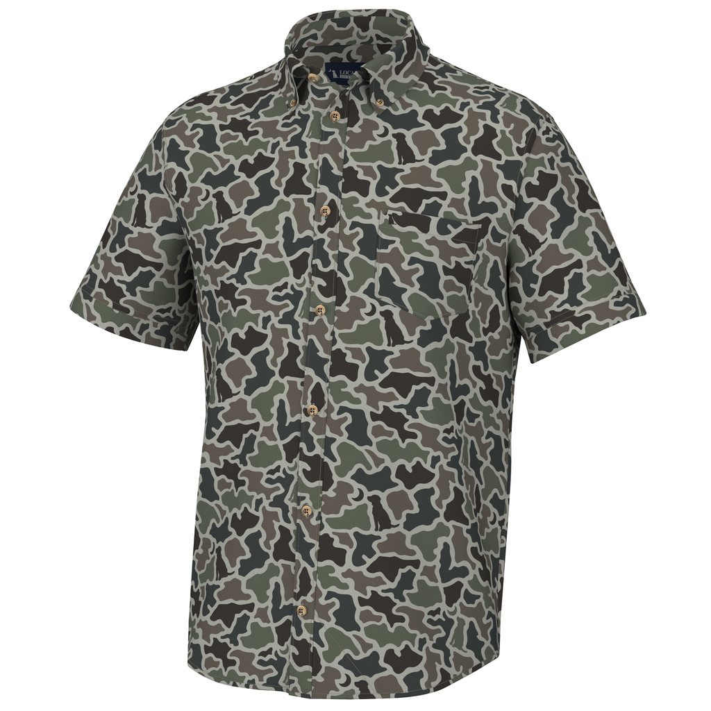 Low Country Button Down Dog and Moon camo