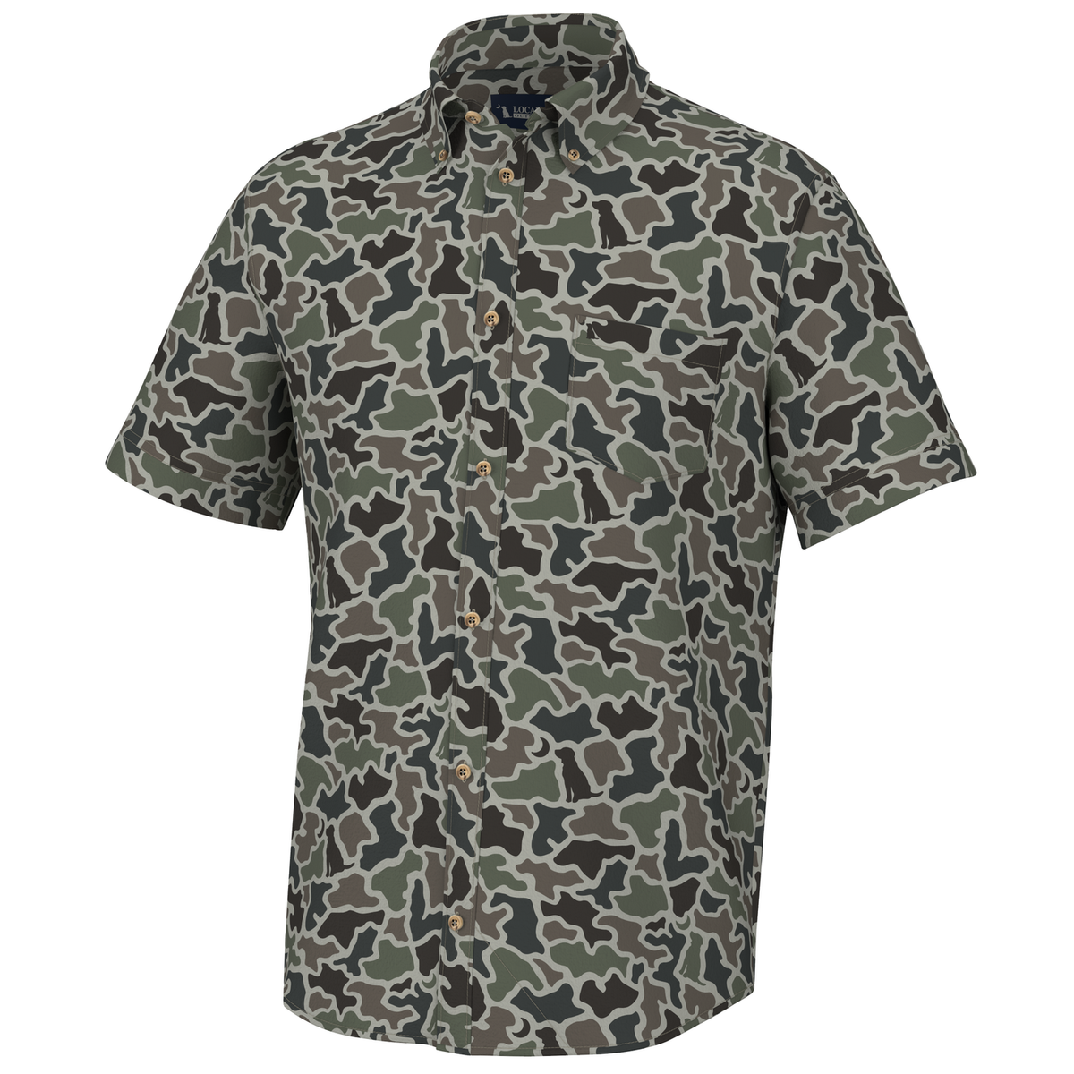 Low Country Button Down Dog and Moon camo